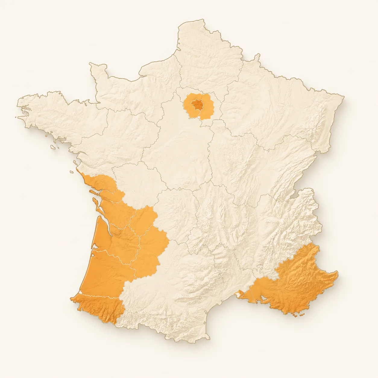 Carte de France illustrant les zones à risque termites : Sud-Ouest, pourtour méditerranéen et Île-de-France Carte de France illustrant les zones à risque termites : Sud-Ouest, pourtour méditerranéen et Île-de-France